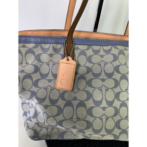 Coach Legacy Weekend Signature Jacquard Shopper Tote 23107 Blue Brown Leather - Picture 5 of 12